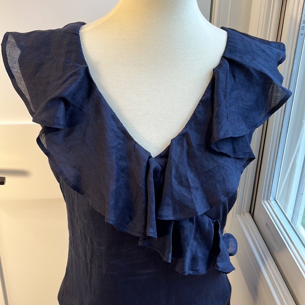 Boden Alicia Ruffle Top, Navy, Sleeveless, size 6